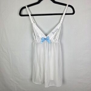 Flora Bride Babydoll Lingerie Set White Blue Bow Rhinestone Small NEW wedding